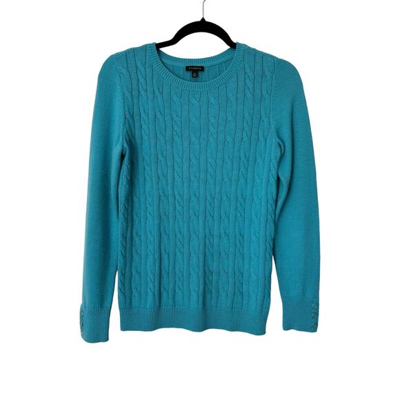 Talbots Sweater Womens Size XS Teal Blue Cable Knit Lambswool Blend Long Sleeve - Picture 1 of 10